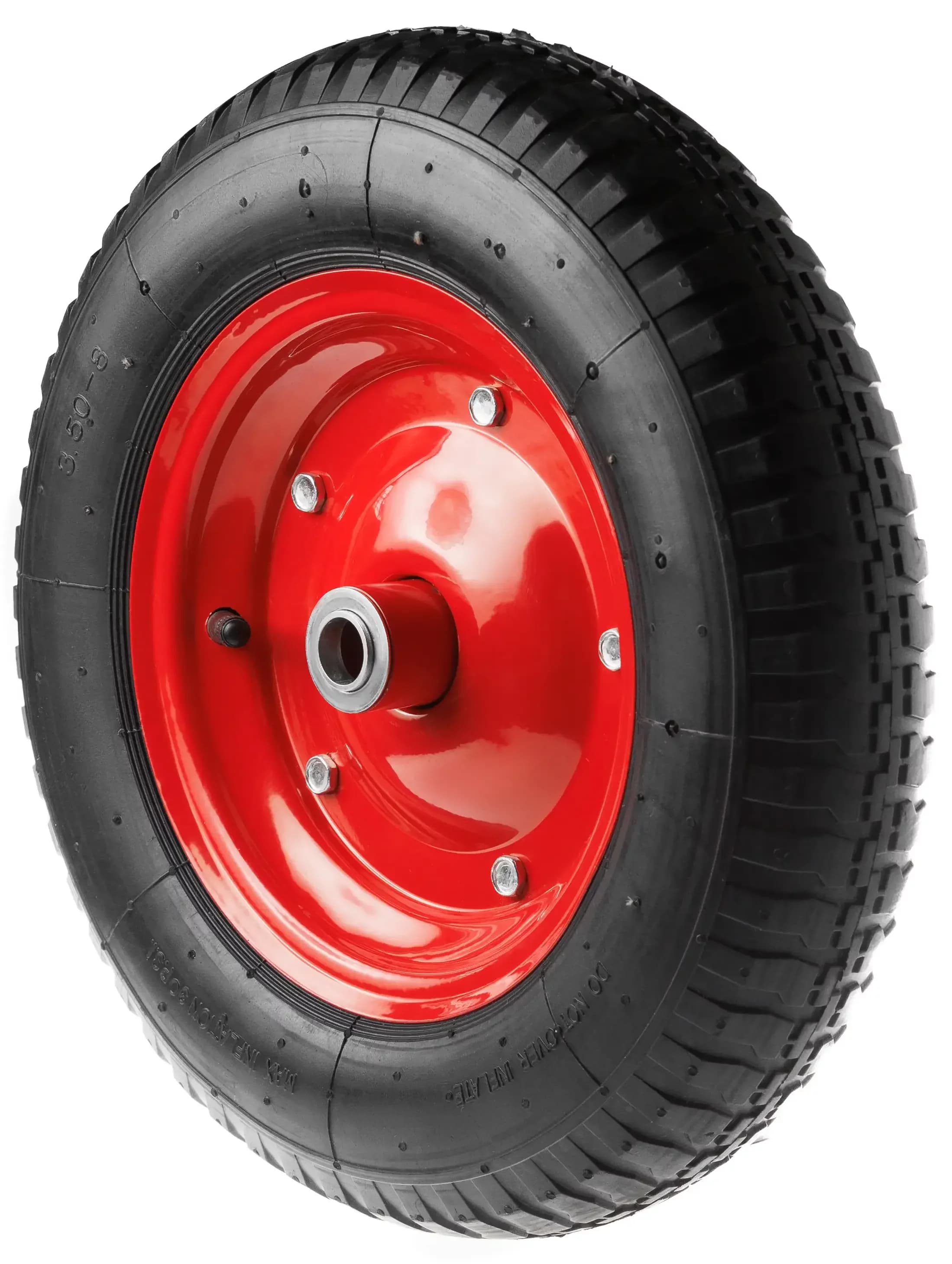 PR 2400-20 - Колесо для тачки / тележки пневматическое 3.25/3.00-8, диаметр 360 мм, ось 20 мм, металлический обод, симметричная ступица, шариковый подшипник